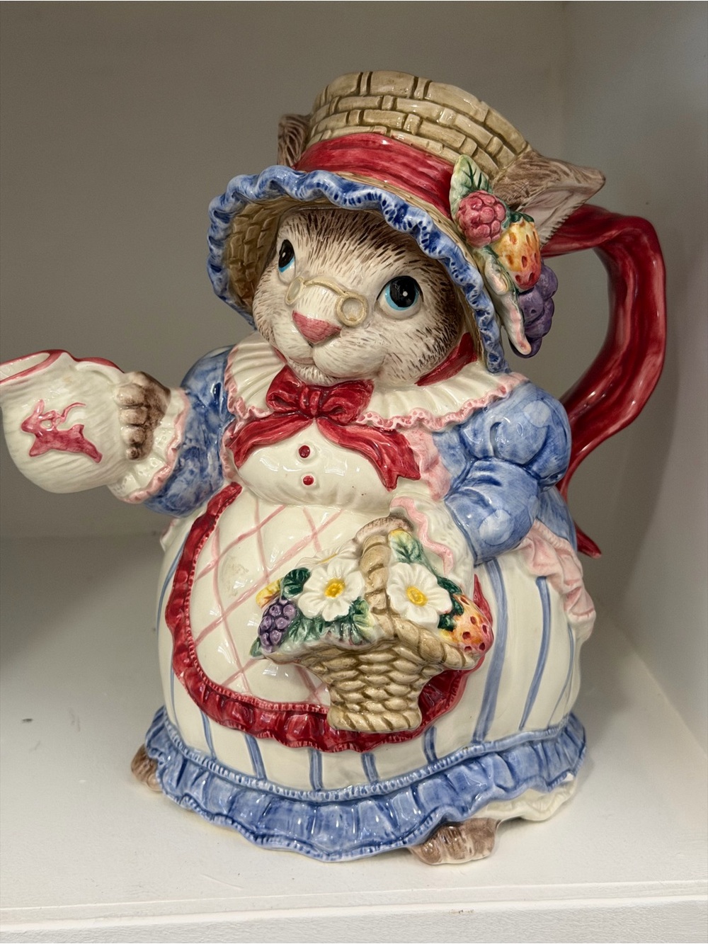 Vintage 1992 Fitz & Floyd Bonnet Hill Bunny Rabbit Teapot Pitcher